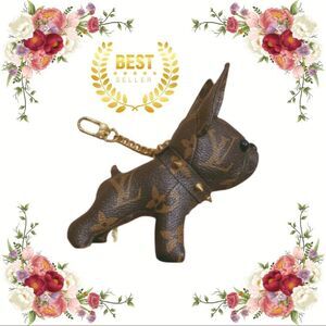 Brown Monogram Dog Key Charm